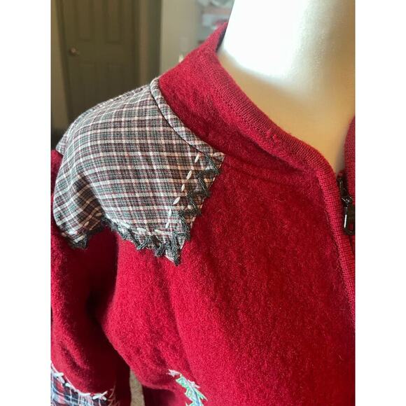 Vintage Coldwater Creek Red Wool Christmas Patchwork Moose Sweater Jacketo - Picture 7 of 8